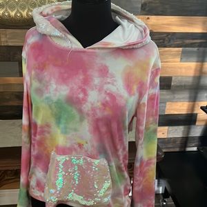 Beautiful Wonder Nation Girls Tie Dye Sequin Pocket Pullover Hoodie